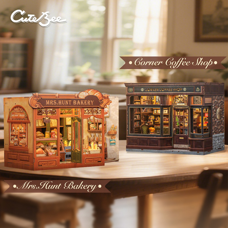CUTEBEE Book Nook Kit 3D DIY Dollhouse with LED Light Bookshelf Insert Street Shop Series Miniature