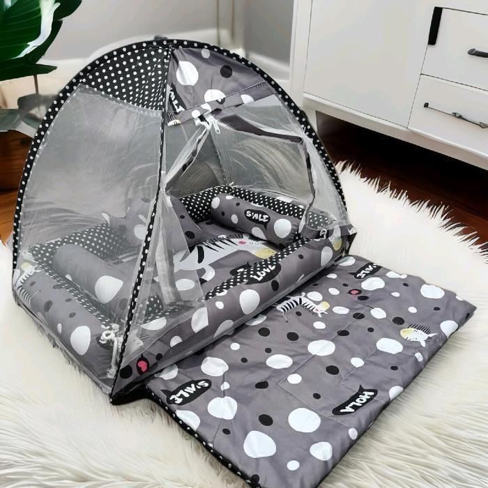 Fullset Kasur bayi kelambu tenda motif Zebra + Tas + Gendongan Kasur bayi 1 set lengkap Bantal