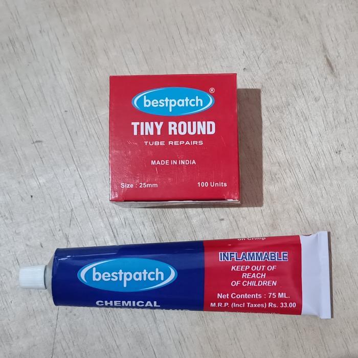 Paket Tambal Ban Dalam Tip Top Best Patch Tiny Round 25Mm Dan Lem 75Ml - Tiptop Bestpatch