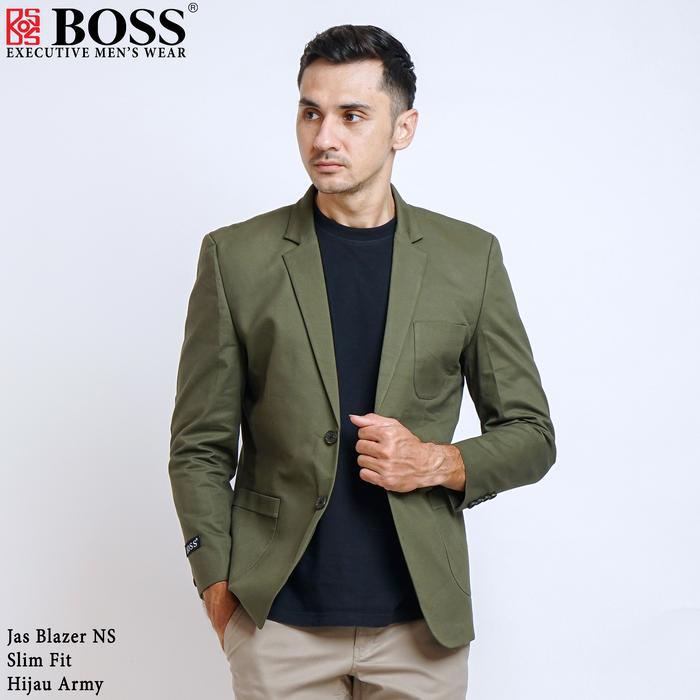 BOSS Jas Blazer Casual NS Slim Fit Hijau Army