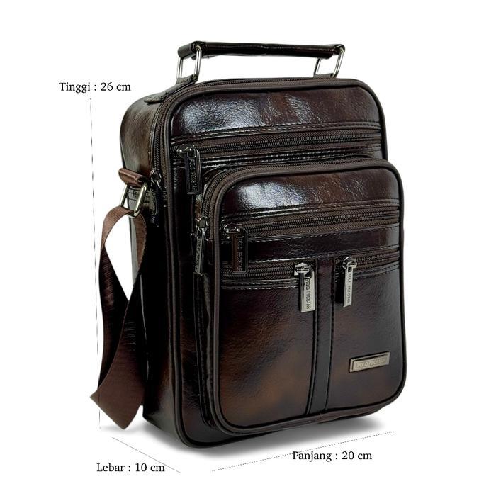 Polo Prostar Tas Selempang Pria Polo Amstar Tas Sling Bag Kulit Sintetis Anti Air 7 Resleting