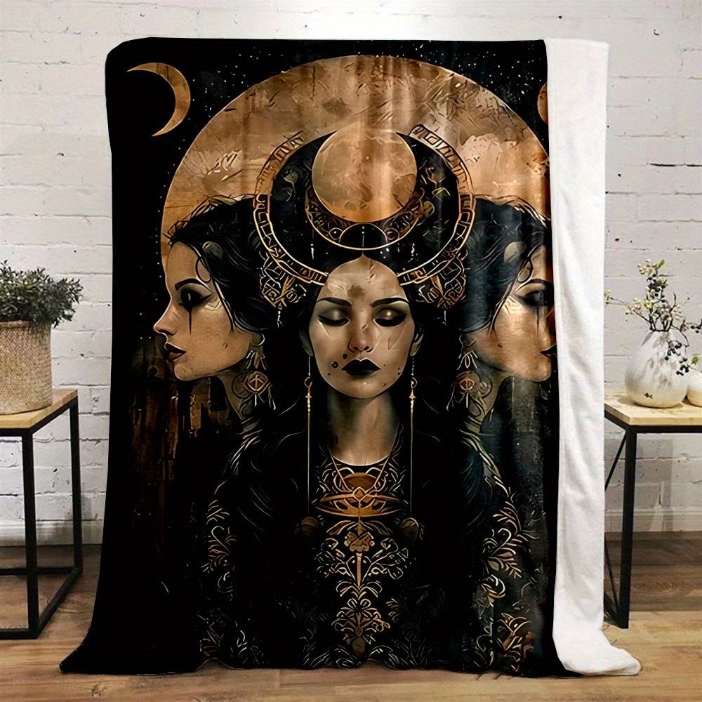 Mystic Hecate Triple Goddess Blanket - Reversible Moonlit Flannel for Pagan Comfort, Witchy Gifts &