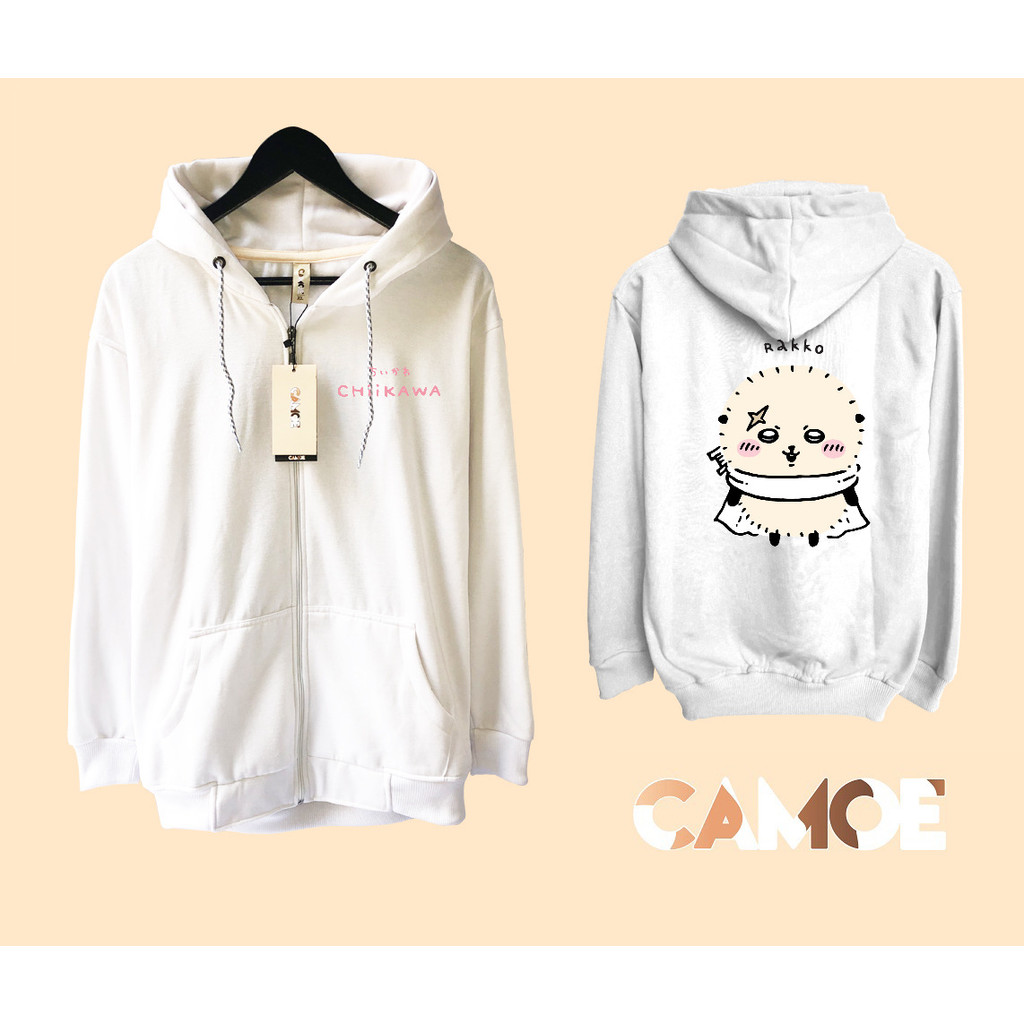 Jaket Hoodie Zipper Chiikawa Nanka Chiisakute Kawaii Yatsu Character Rakko