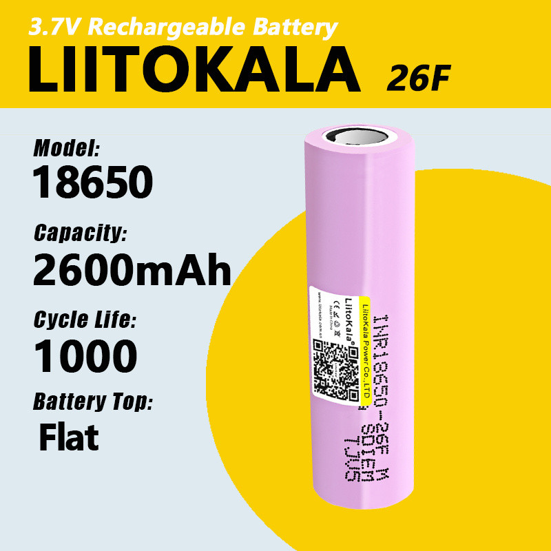 Liitokala 26F 18650 2600Mah Rechargeable Battery 3.7V Icr18650-26F High Drain 20A For Headlamp Torch