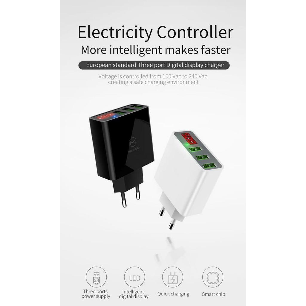 Terlaris MCDODO Digital Display Travel Adaptor Charger With 3 USB Port SALE