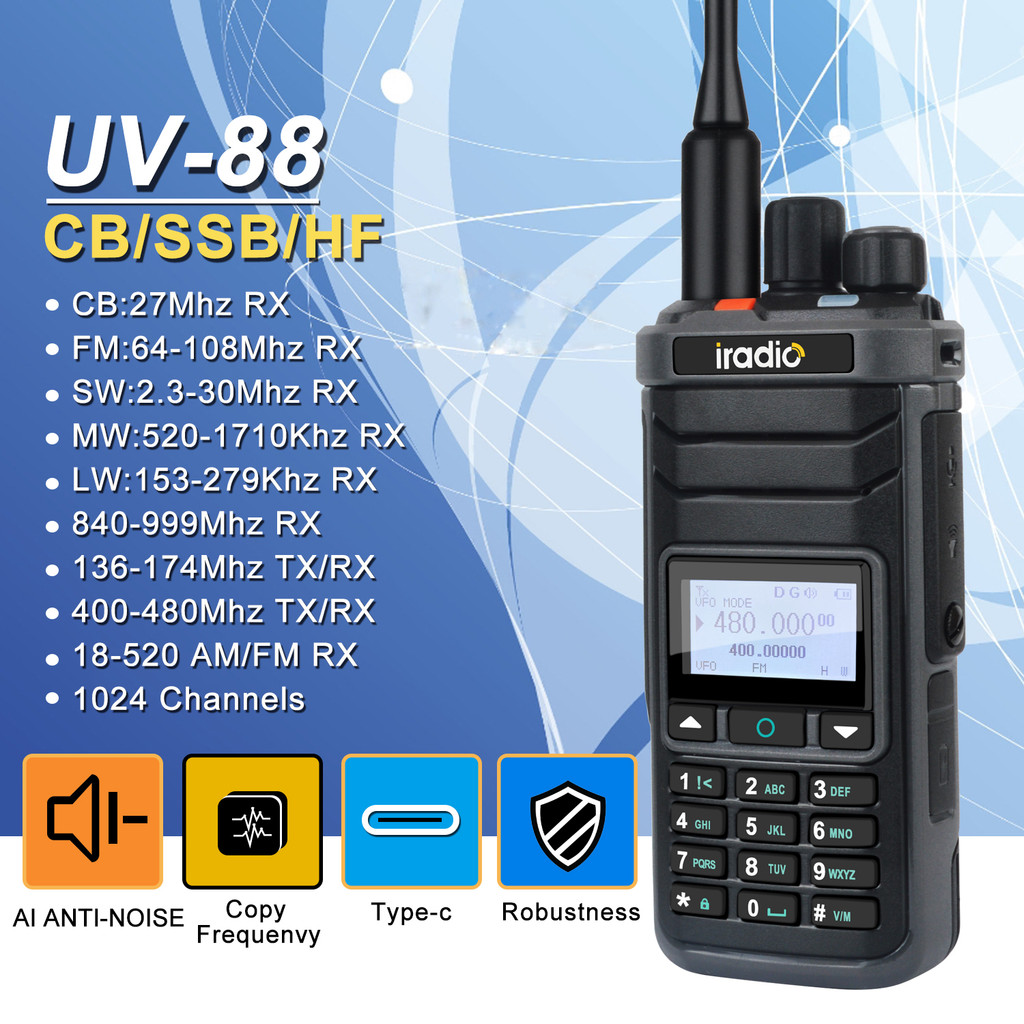 Iradio -88 Multi Band Ham Radio Hf Uhf Vhf Walkie Talkie Am Usb Lsb Cw Cb Lw Mw Sw Ssb Rx 1024Ch