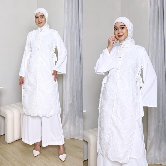 Nnfashion Moana Set Rok Celana Set Melayu Lebaran Wanita Remaja Muslim Panjang Motif Bordir Etnik