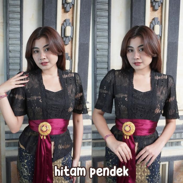 Hitam Pendek (Kebaya Saja) Kebaya Bali Jadi Brokat Hitam Lengan Panjang Dress Kancing