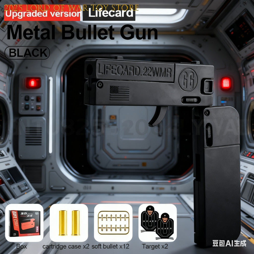 Upgraded Lifecard Metal Folding Gun Toy for Kids Adult, Pistol Toys Gun With Soft Bullets Alloy