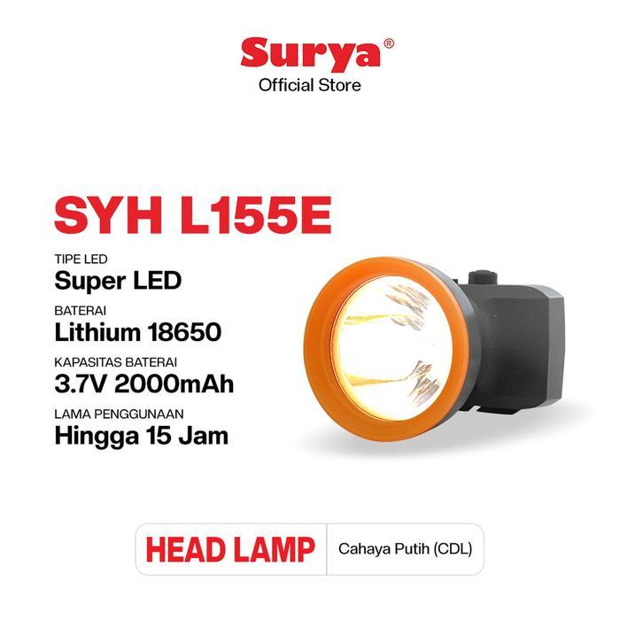 SALE Surya Senter Kepala SYH L155E 15 Watt Super Terang Tahan Air IP54 Baterai Lithium 2000mAh Lampu