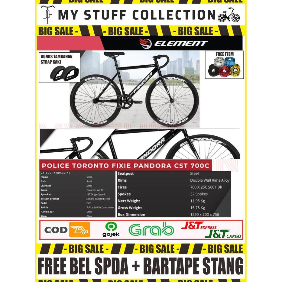 SEPEDA FIXIE PANDORA UKURAN 700 C FRAME SIZE M 480 HI TEEN STEEL DENGAN REM TORPEDO VELG ALLOY