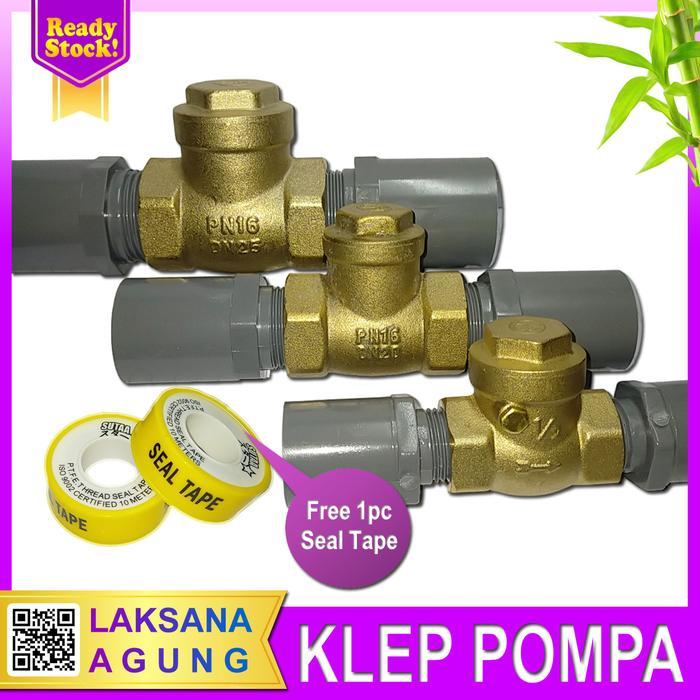 Klep Tabok 3/4 Inch Kuningan + Sok Drat Luar Rucika + Seal Tape
