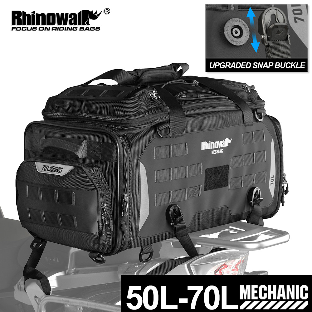Rhinowalk Motorcycle Tail Bag Waterproof 50-70L Expandable Back Seat Bag Dry-Wet Separation