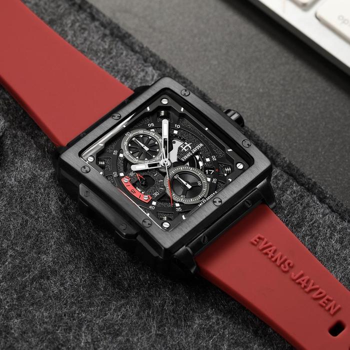 Jam Tangan Pria Evans Jayden 9582 Rubber Silicon Kaca Sapphire Chronograph Water Resistant 10 Atm