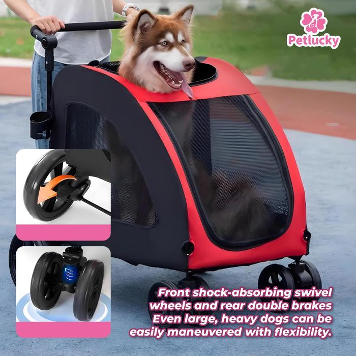 PetLucky 5 Ventilation Windows Big Size Dog Foldable Stroller Outdoor Trolley Anjing Besar Max 50kg