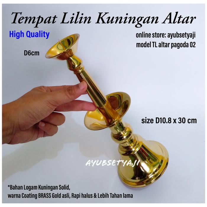 Tempat Lilin Altar Pagoda 02 Kuningan Brass antik Candle Holder Kaki Dian altar gereja dekorasi