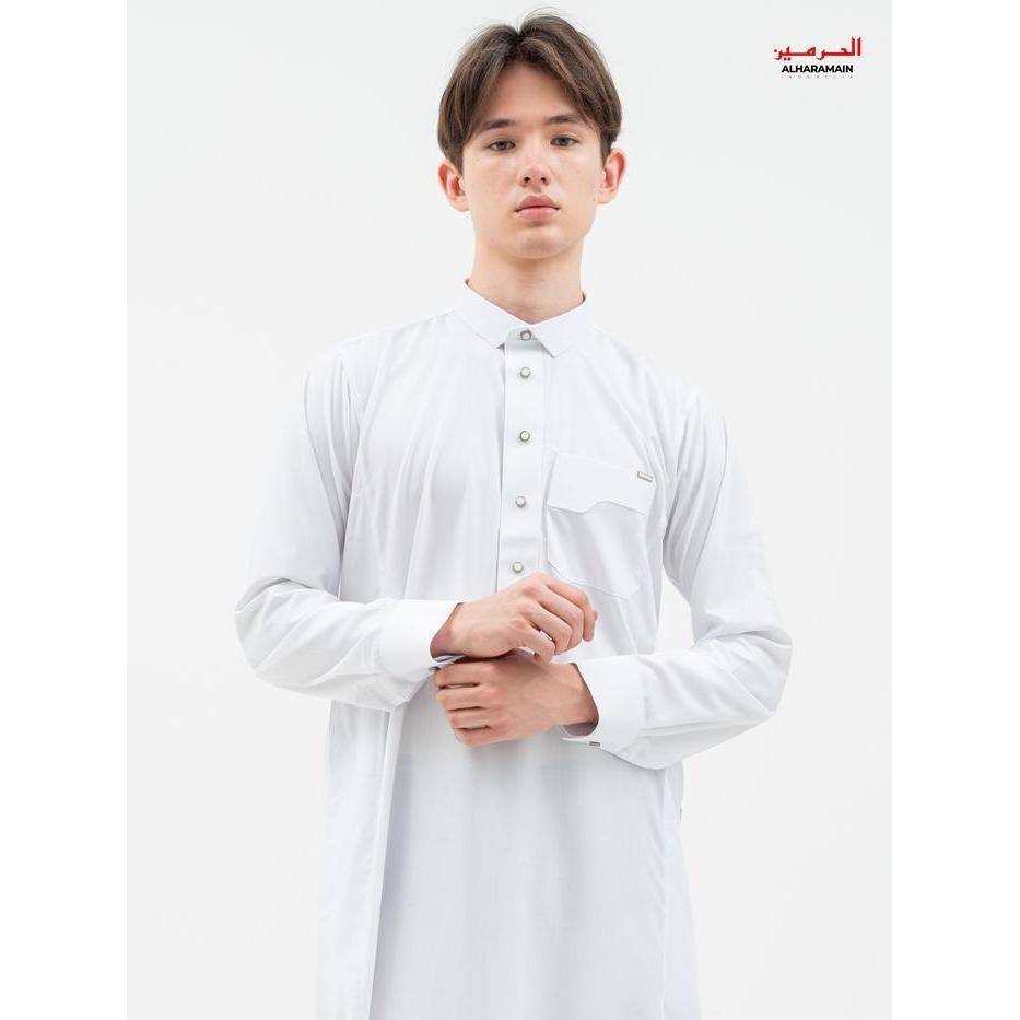 Alrawda By Alharamain Jubah / Gamis Pria Dewasa Slimfit Premium Series (1089) Putih Putih Tulang
