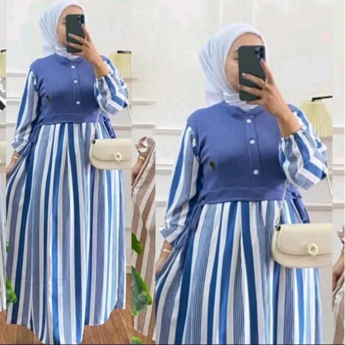 Najwa Midi Gamis Wanita Motif Salur Gamis Untuk Pesta Kondangan Remaja Dewasa Muslimah Dress Lebaran