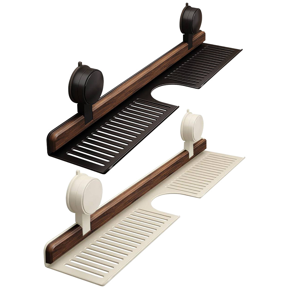 Walnut Suction Cup Bathroom Shelf No Drilling Faucet Organizer Rack Over Faucet Sink Rack Bathroom