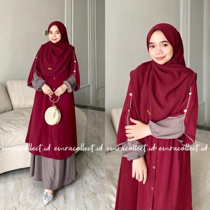 (Ready) Setelan Rok One Set Rok Tunik SyarI Full Kancing Set Rok Tunik Malaya Set Pashmina Oval