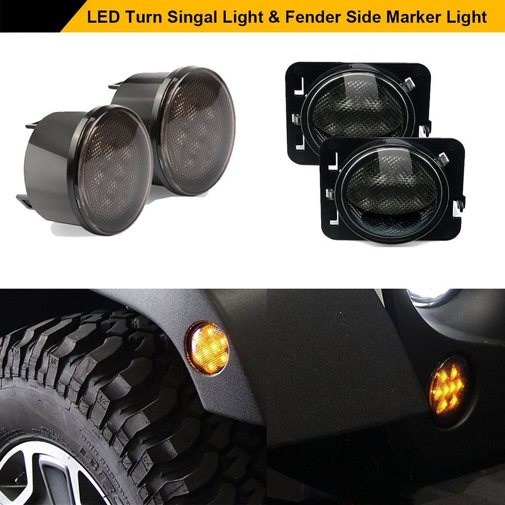 Smoke Lens Yellow LED Turn Signal + Fender Side Marker Parking Light Assembly For Jeep Wrangler JK