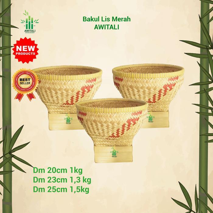 "New" Bakul Nasi Bambu Kecil Lis Hitam Merah Wadah Boboko Nasi Anyaman Bambu Ceting Wakul