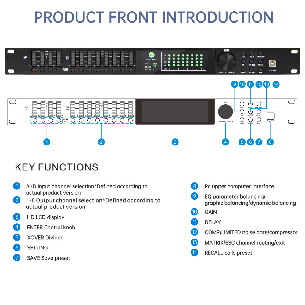 Paulkitson LD448 Digital Audio Processor With Fir 32bit Procesador Driverack 4in 8out Professional