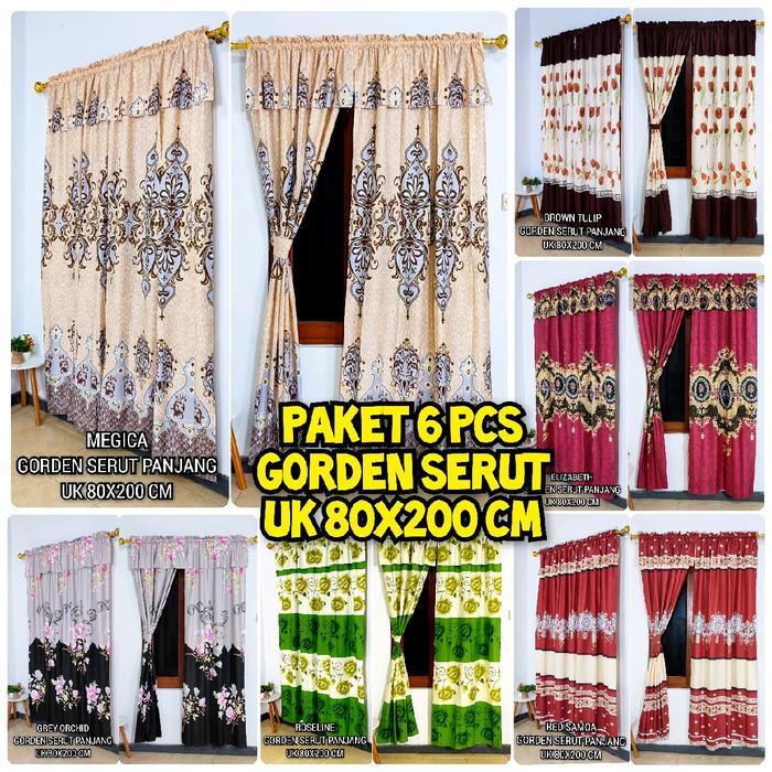 Paket 6 Pcs Gorden Serut Untuk Pintu Atau Jendela Ukuran 80X200 Cm Kain Penutup Dan Pemanis Rumah