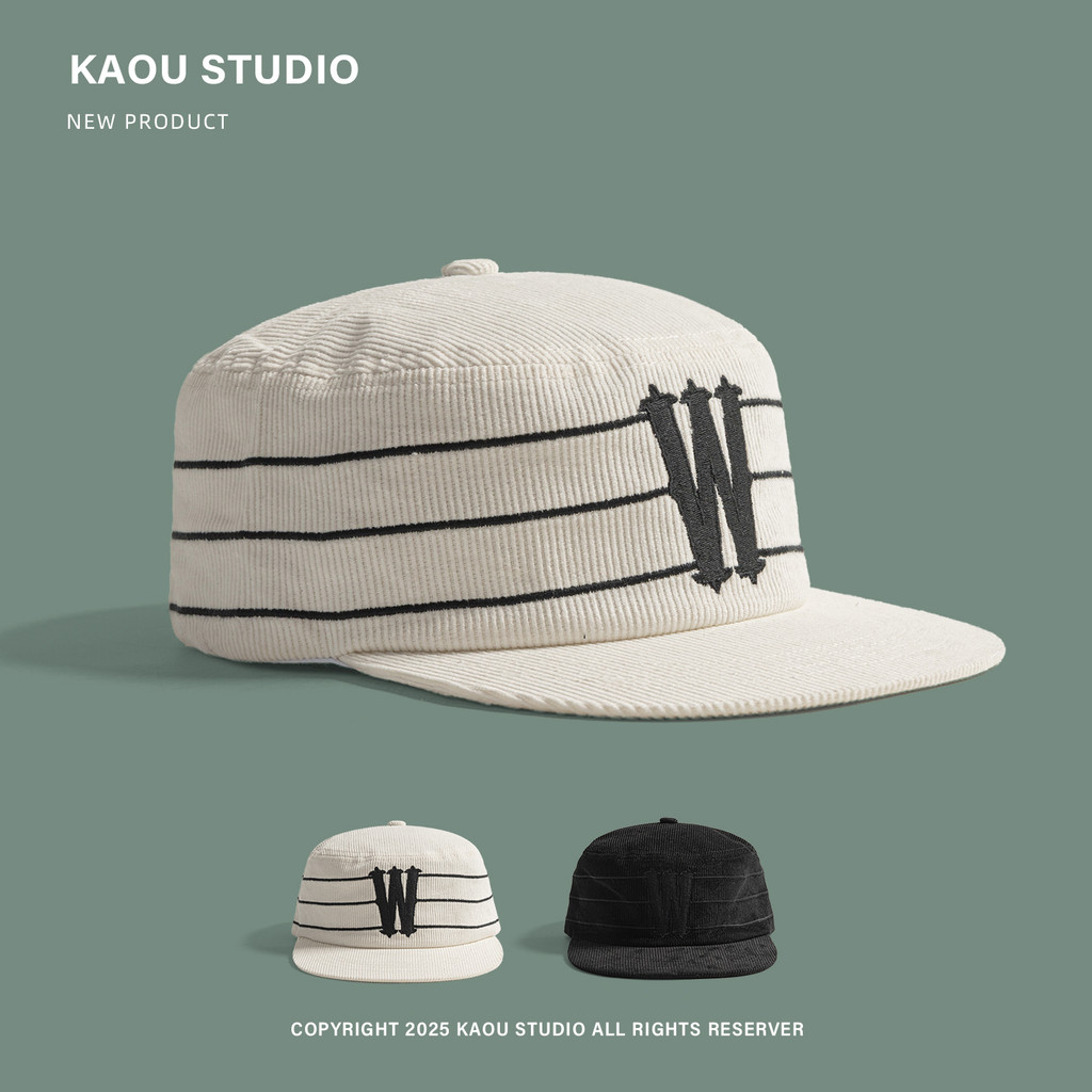 Vintage Corduroy Baseball Cap Niche Flat Brim Letter Embroidery Unisex Casual Striped Duckbill Cap