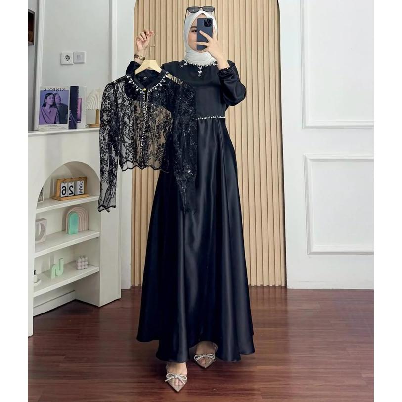 Kayla Dress Gamis Brokat 2025 Mewah Elegan Baju Lebaran Idul Fitri Ukuran Jumbo Gaun Kondangan