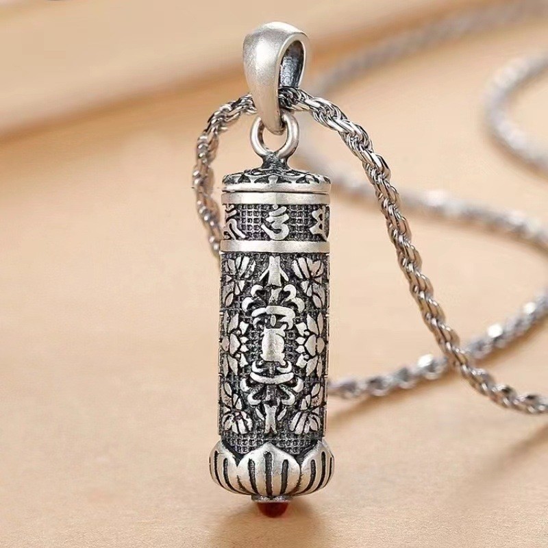 New Arrival Heart Sutra Scripture Tube Pendant Men Jewelry Vintage Lotus Vajra Pestle Necklace Women