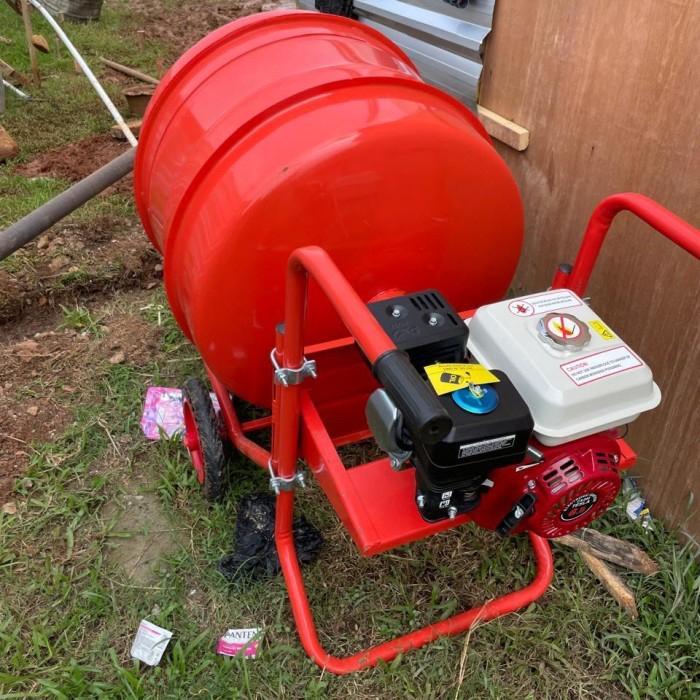 Mesin Molen Dorong 350lt NEW + Penggerak Bensin - alat aduk mixer semen beton pasir concrete split c