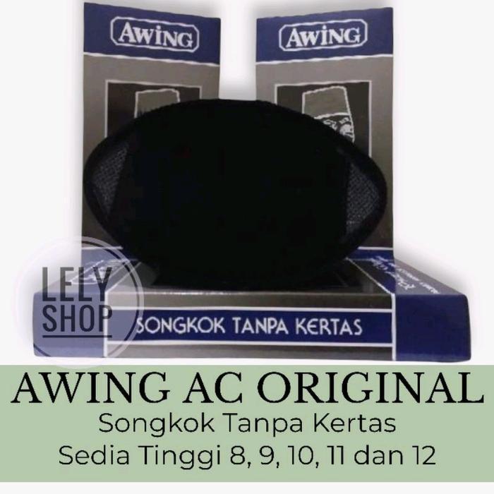 Songkok Hitam AWING AC Tinggi 8,9,10,11,12 Original Tanpa Kertas Kwalitas Export Peci Muslim Kopiah