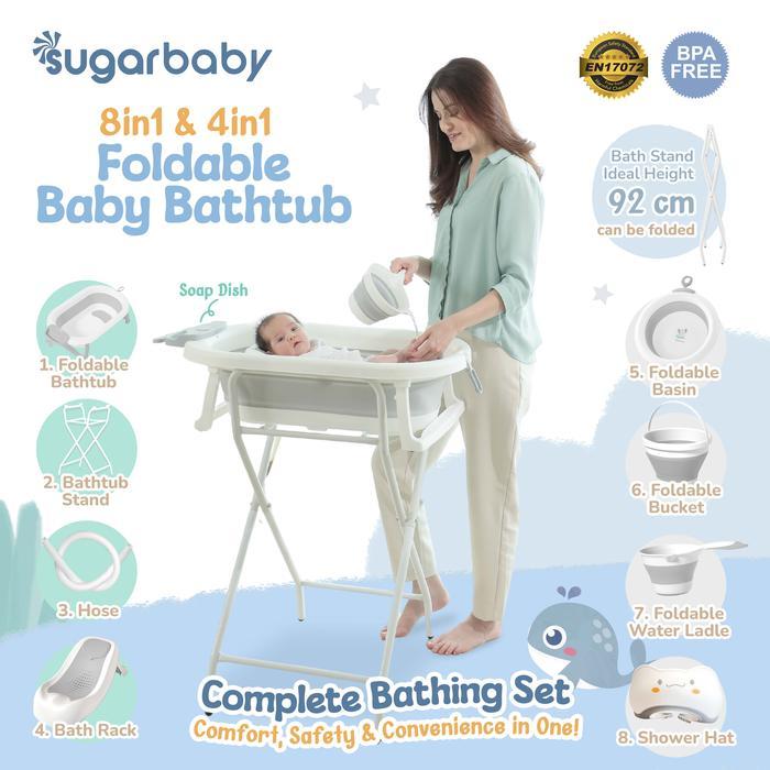 TERLARIS Sugar baby F78 Set 8in1 & 4in1 Foldable & standing Baby Bathtub/Sugar Baby Bathtub/Bak