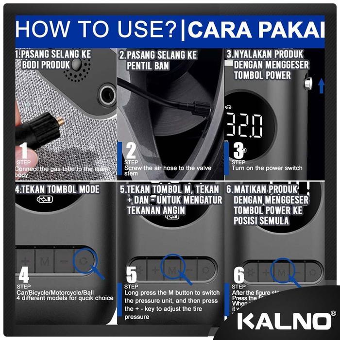 KALNO Air Pump Inflator Electric Pompa Ban Mobil Sepeda Elektrik Pompa Angin CZK3668 - Portable USB