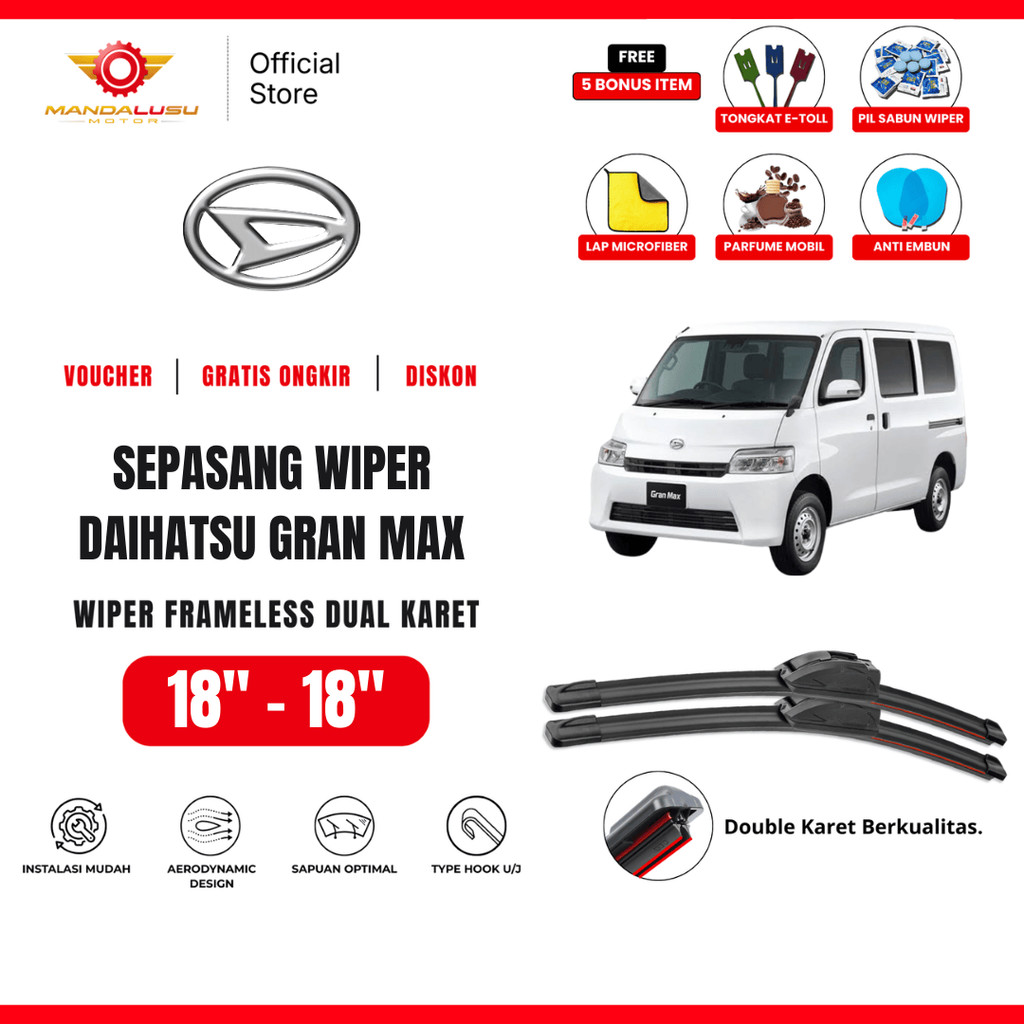 Wiper Daihatsu Grand Max Dual Kaca Depan Mobil Free 5 Bonus