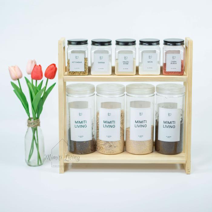 RAK DAPUR ESTETIK / RAK BUMBU DAPUR KAYU / RAK TOPLES / RAK KAYU SERBAGUNA
