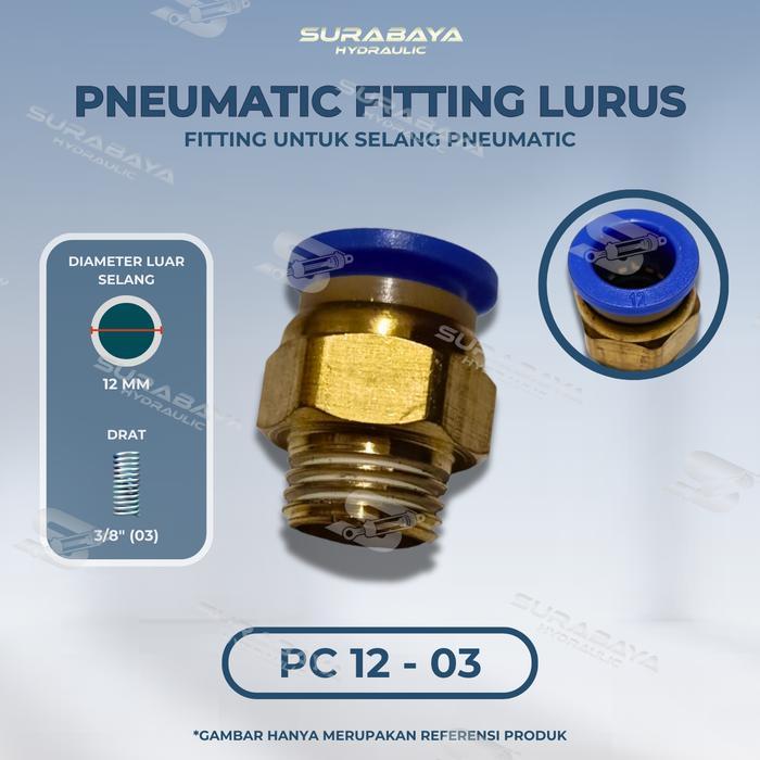 PC 12-03 Pneumatic Fitting Lurus PC12-03 Sambungan / Konektor Selang Hose Pneumatic Pneumatik Angin