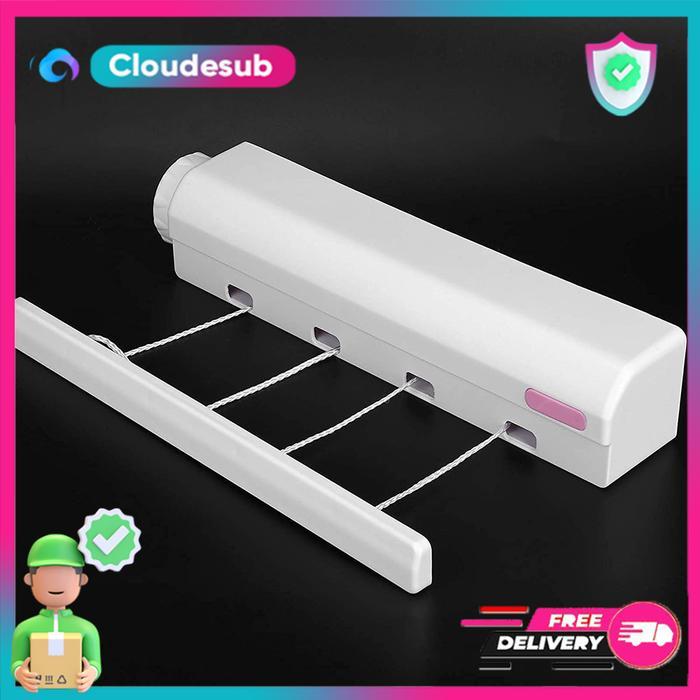 jemuran baju dinding tempel lipat gantungan baju praktis tali gulung