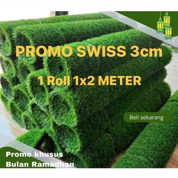 ORIGINAL Rumput Sintetis Swiss 3cm 1x2 Meter Kualitas Premium Tahan Api Tanpa Bau Cocok untuk Taman