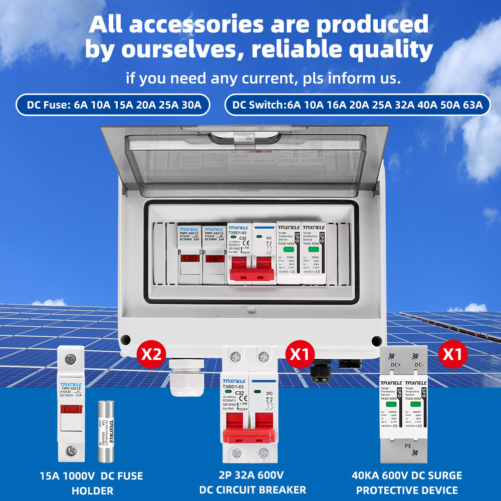 Solar photovoltaic PV DC Combiner Box Surge Lightning Protection 1 input 1 out DC 600V Fuse MCB SPD