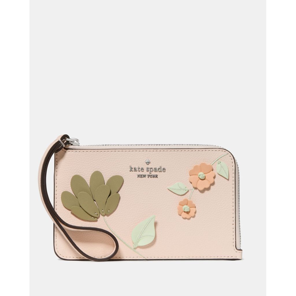 Kate Spade Lucy Floral Applique Small L-Zip Card Holder Wristlet - Dompet Wristlet Wanita