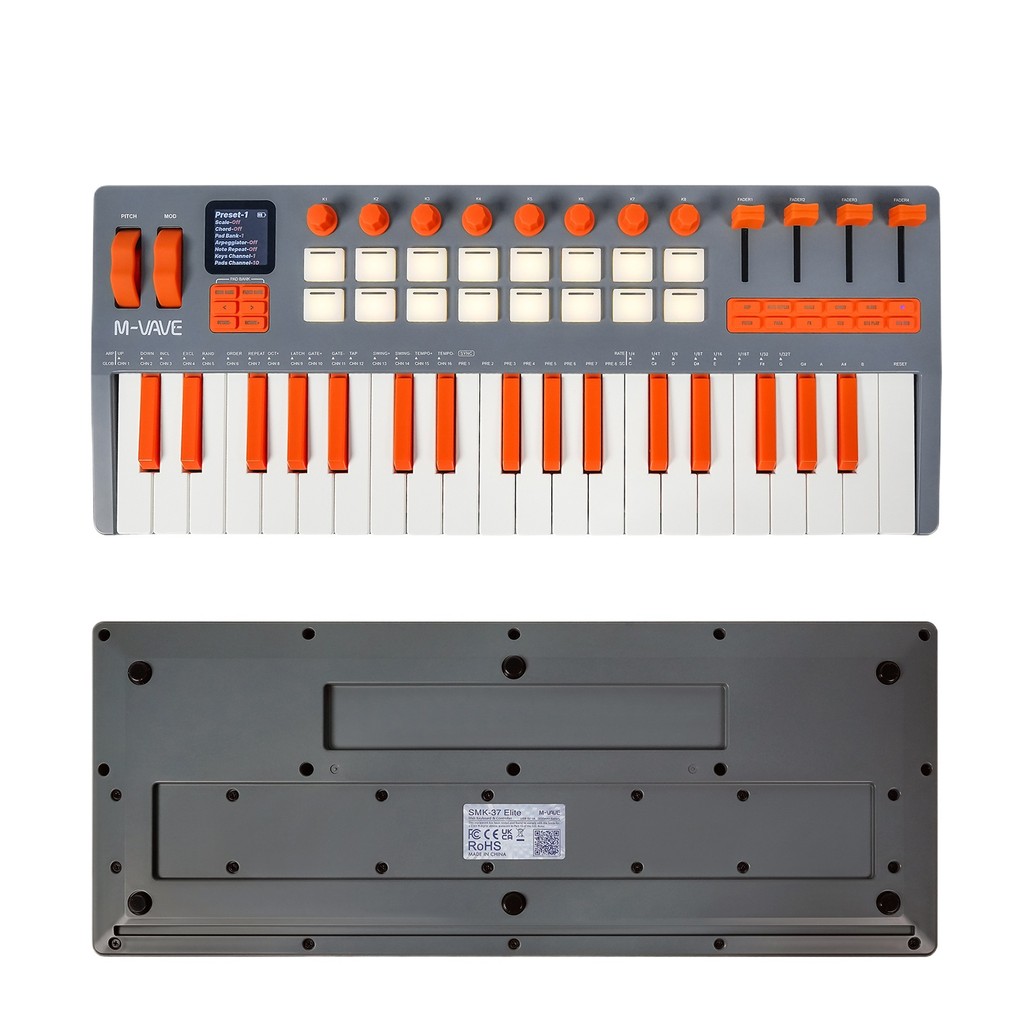 M-VAVE SMK-37 Elite Wireless MIDI Keyboard MIDI Controller- 16 Pad, 8 Encoders, Battery Powered, DAW