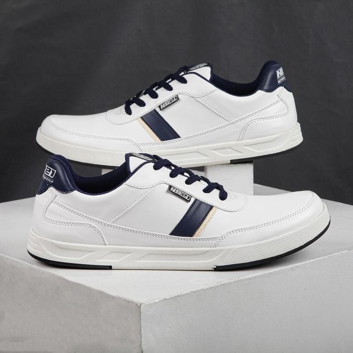 Calbi - Ns21 Sepatu Pria Sneakers Leather Sintetis Premium Distro Terbaru White Navy