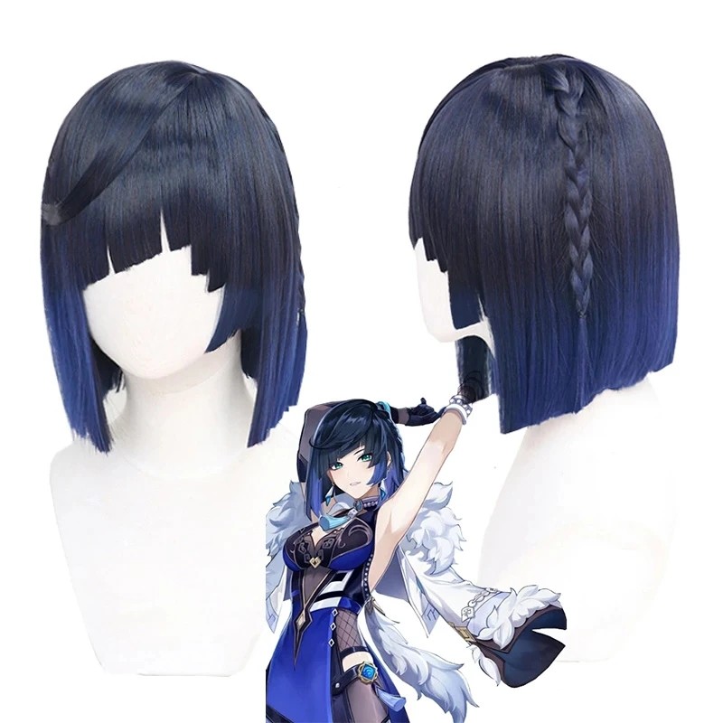 Yelan Cosplay Wig Black Purple Gradient Wig Anime Yelan Wigs Heat Resistant Synthetic Wigs