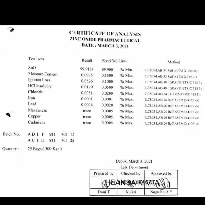 JTTOP" ZINC OXIDE BUBUK ZNO PHARMA 500GR
