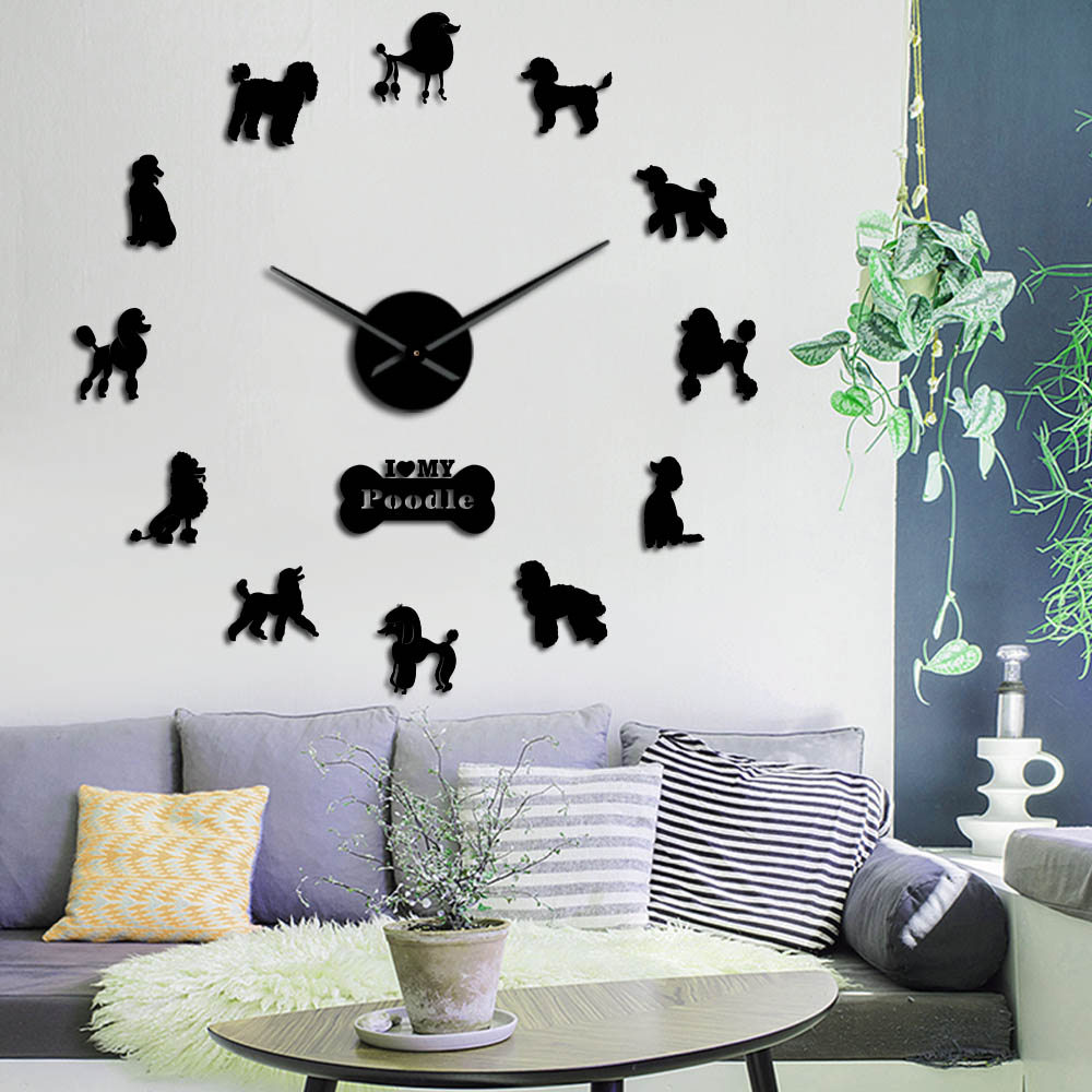 Terlaris Poodle Big Hand Modern Wall Clock Pudelhund DIY Giant Wall Clock