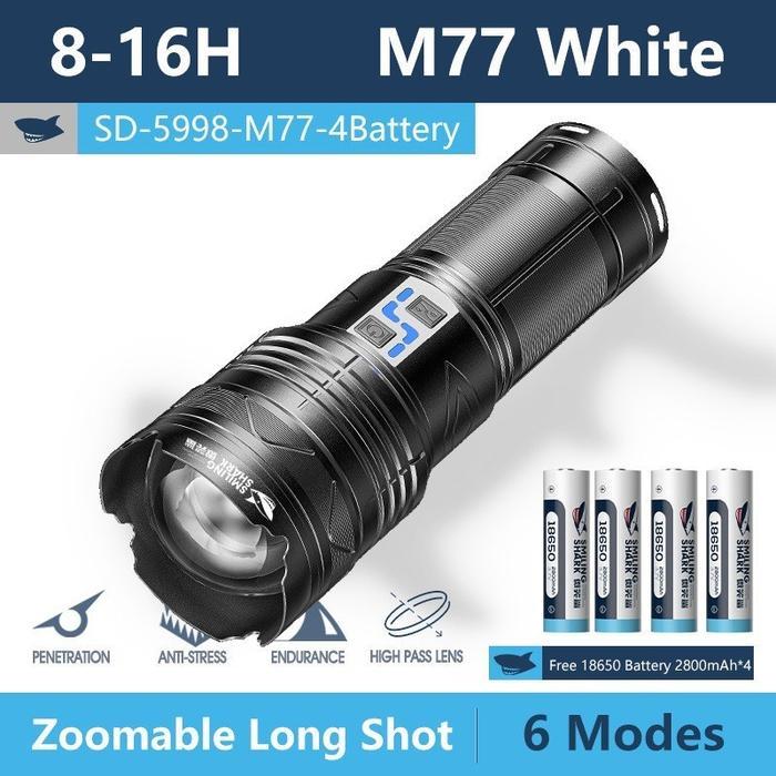 SENTER LED SMILING SHARK SD-5998 M77 - ZOOM JARAK JAUH -CHARGER TYPE C