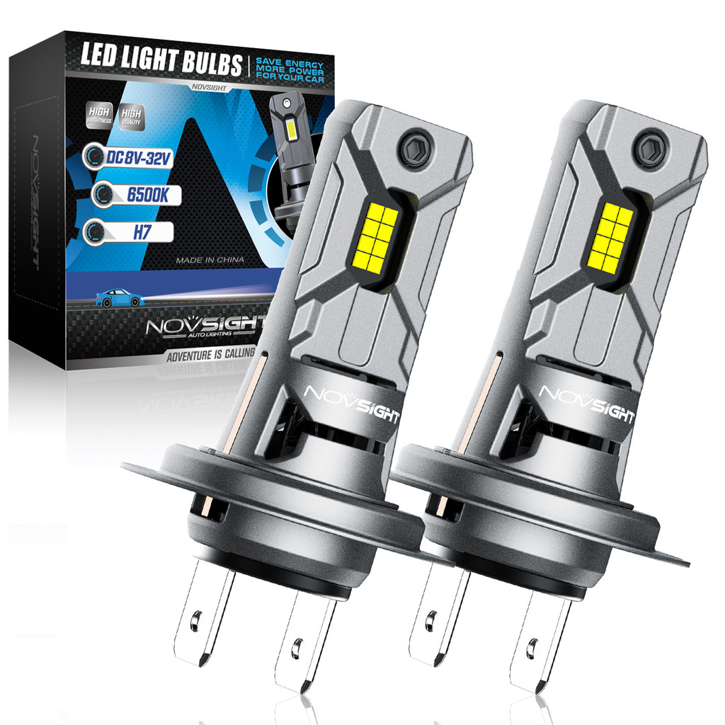 NOVSIGHT Lampu Depan H7 Mini LED 60W 12000LM Bohlam Lampu Depan Mobil dengan Kipas 6500K Lampu Mobil