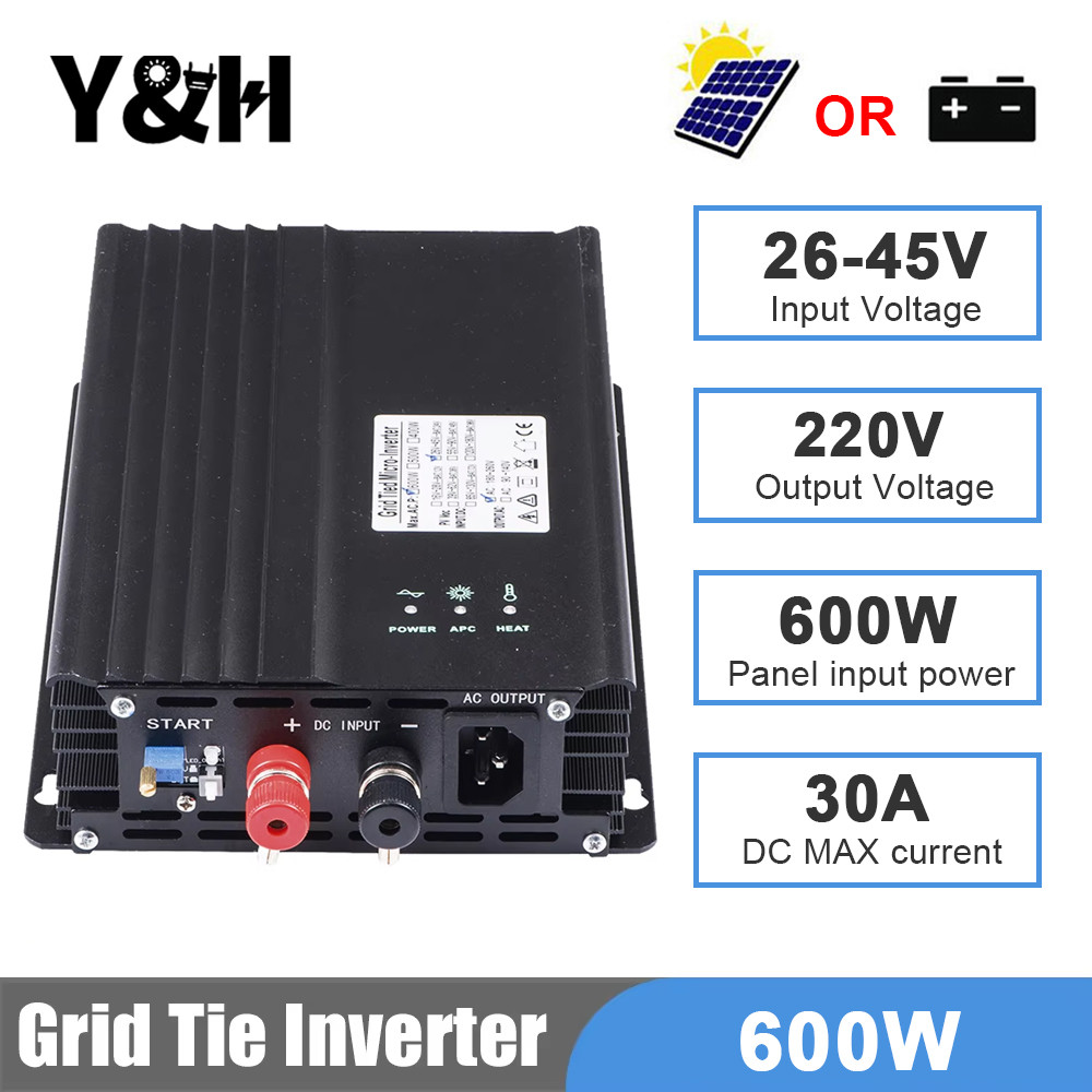 Y&H 600W Grid Tie Inverter Pure Sine Wave MPPT Solar Micro Inverter DC26-45V AC220V for PV Panels